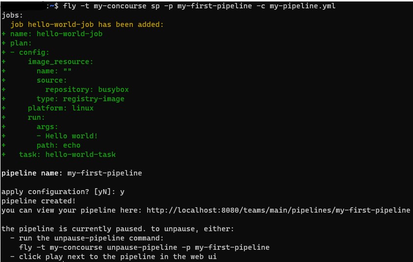 Set up pipeline on the Concourse server