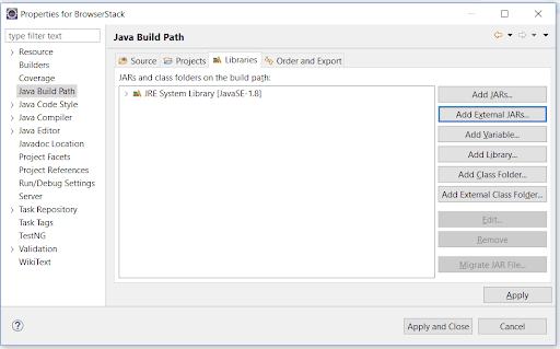 Adding Selenium JARs in the Project