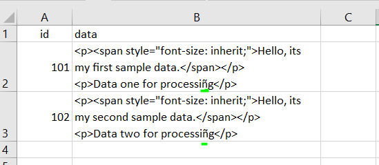 Sample Input Data Scenario 2