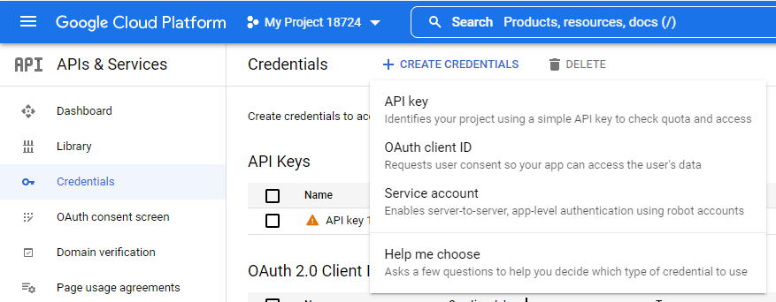 GCP: Create credentials