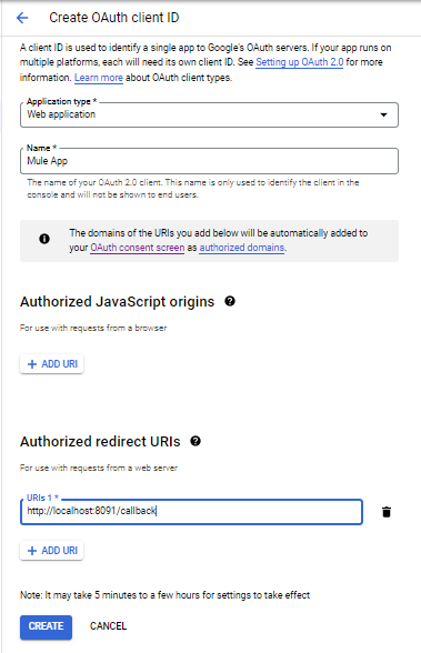 Menu: Create OAuth client ID