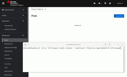 control data cluster from command in red hat data grid