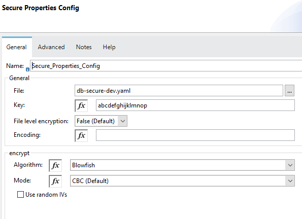 secure configure properties for file, key, and encryption
