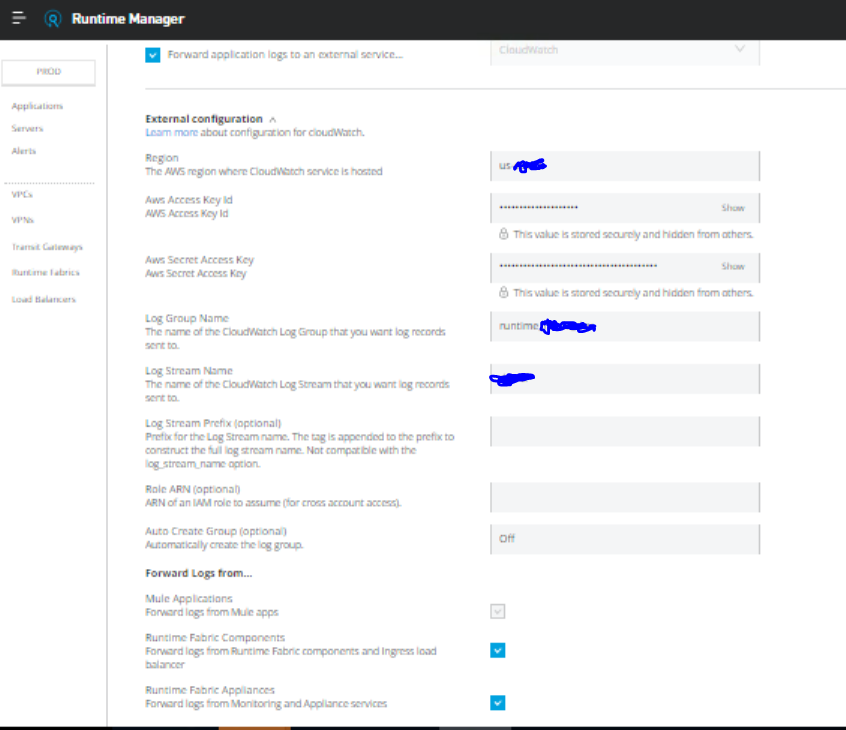 Configure CloudWatch credentials in the control plan