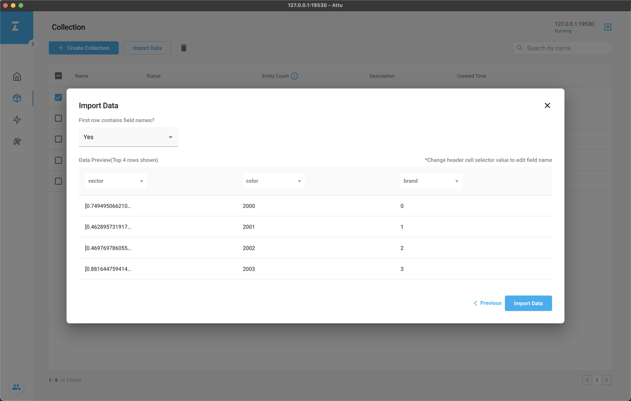 Import data with Attu.