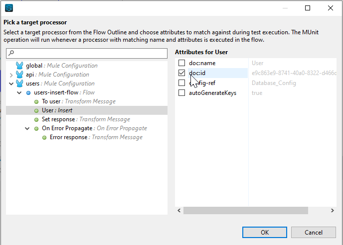 Screenshot of menu to select insert processor