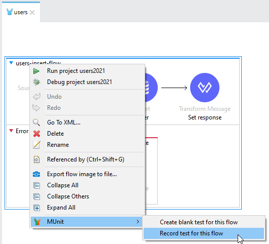 MUnit > Record test for this flow