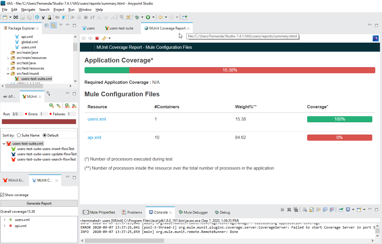 Screenshot of application coverage