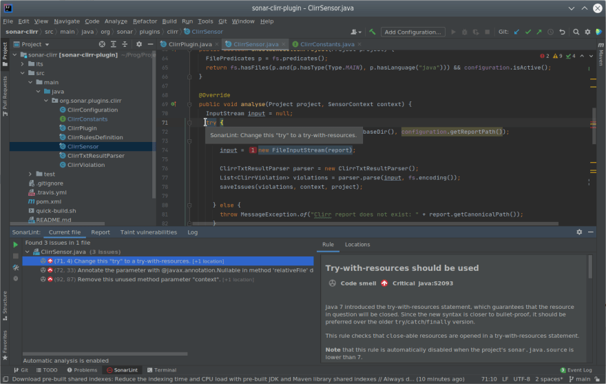 SonarLint Jetbrains Extension Screenshot