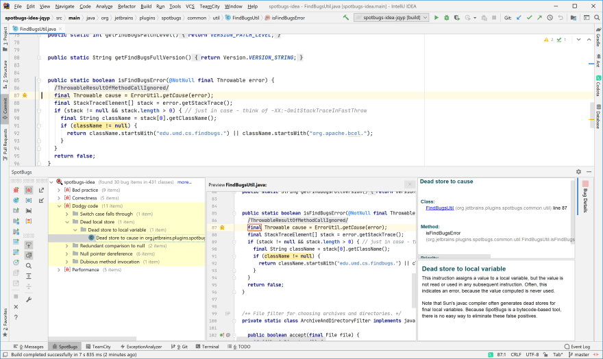 SpotBugs Jetbrains Extension Screenshot