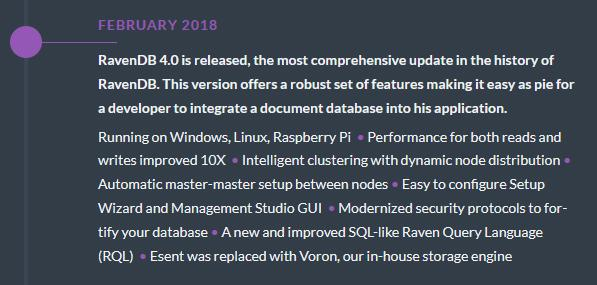 February 2018 RavenDB 4.0 release info