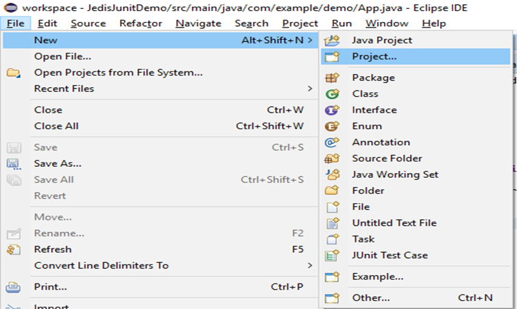 Go to File and select new project