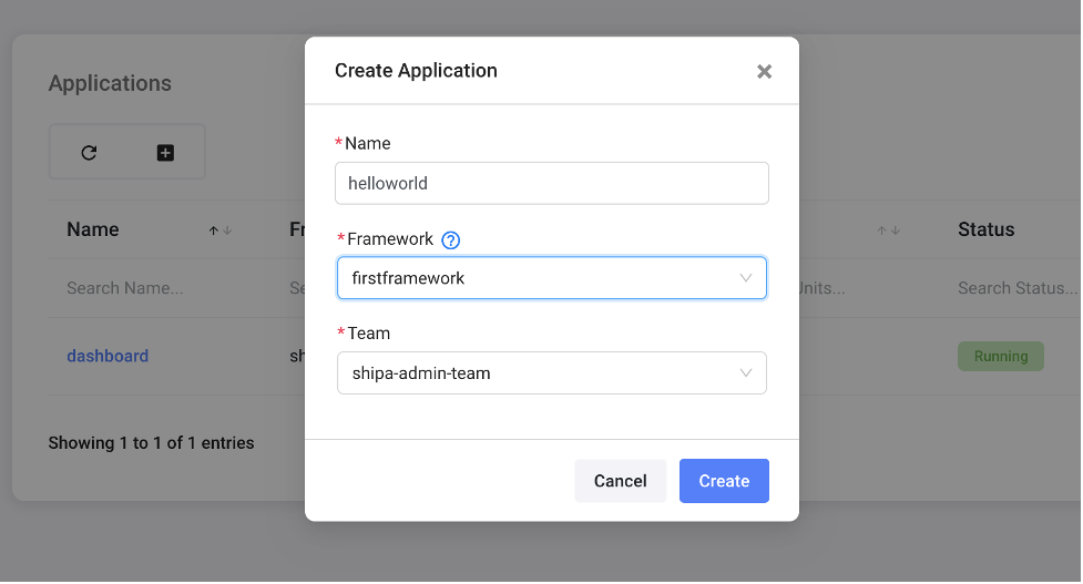 Create Application menu