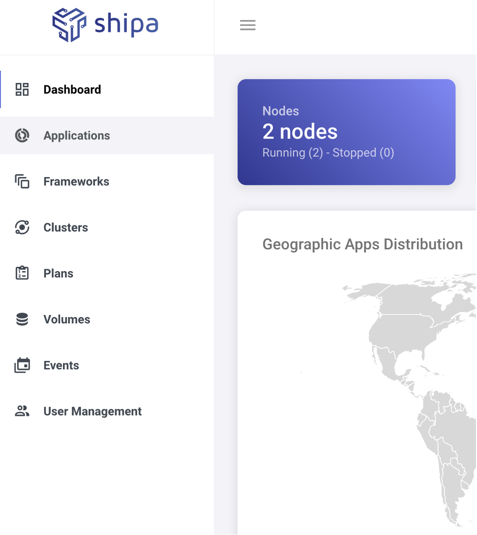 Applications option in the dashboard