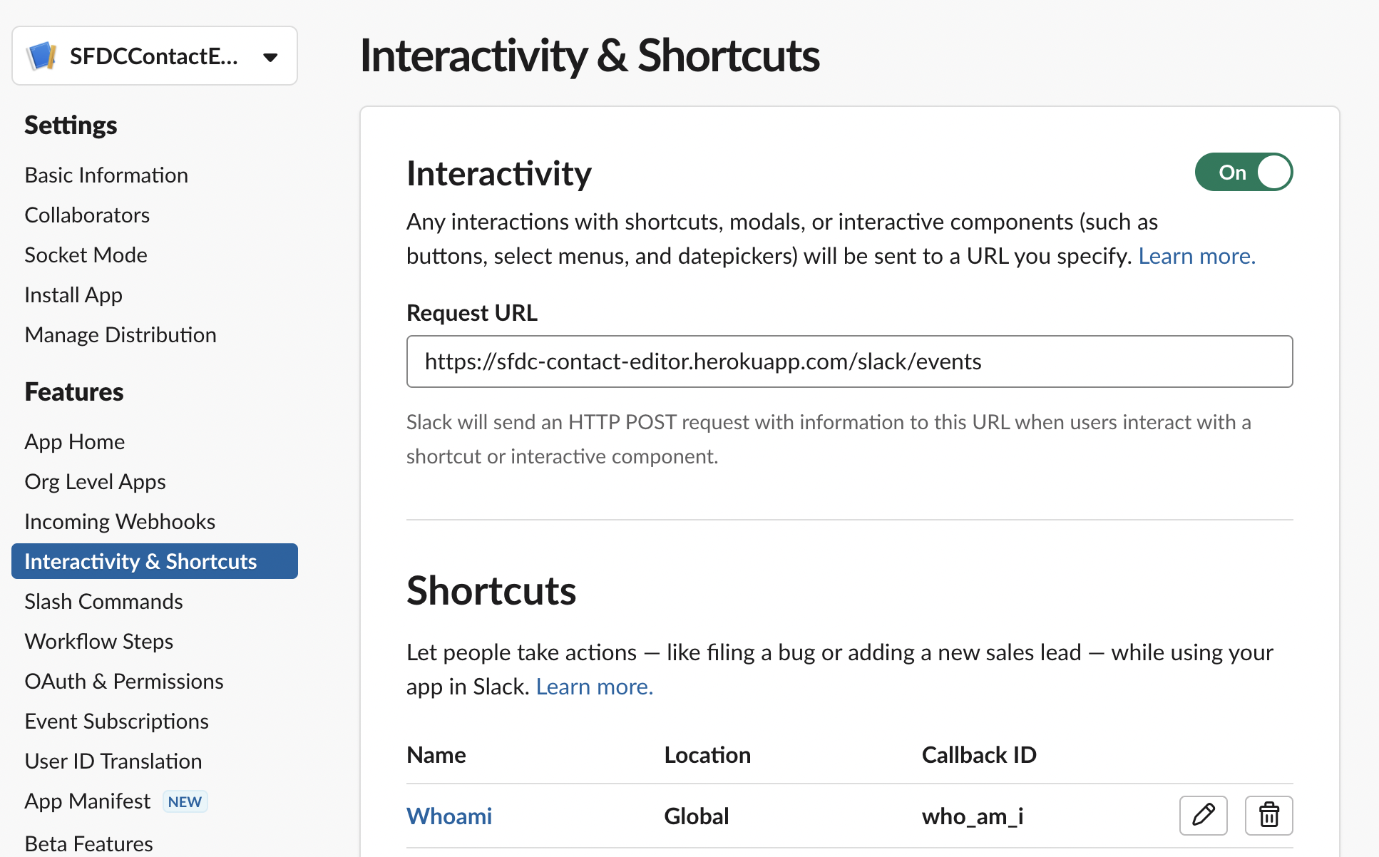 Interactivity & Shortcuts screen