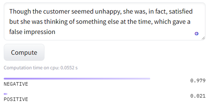 DistilBERT provides an incorrect result to our sentence