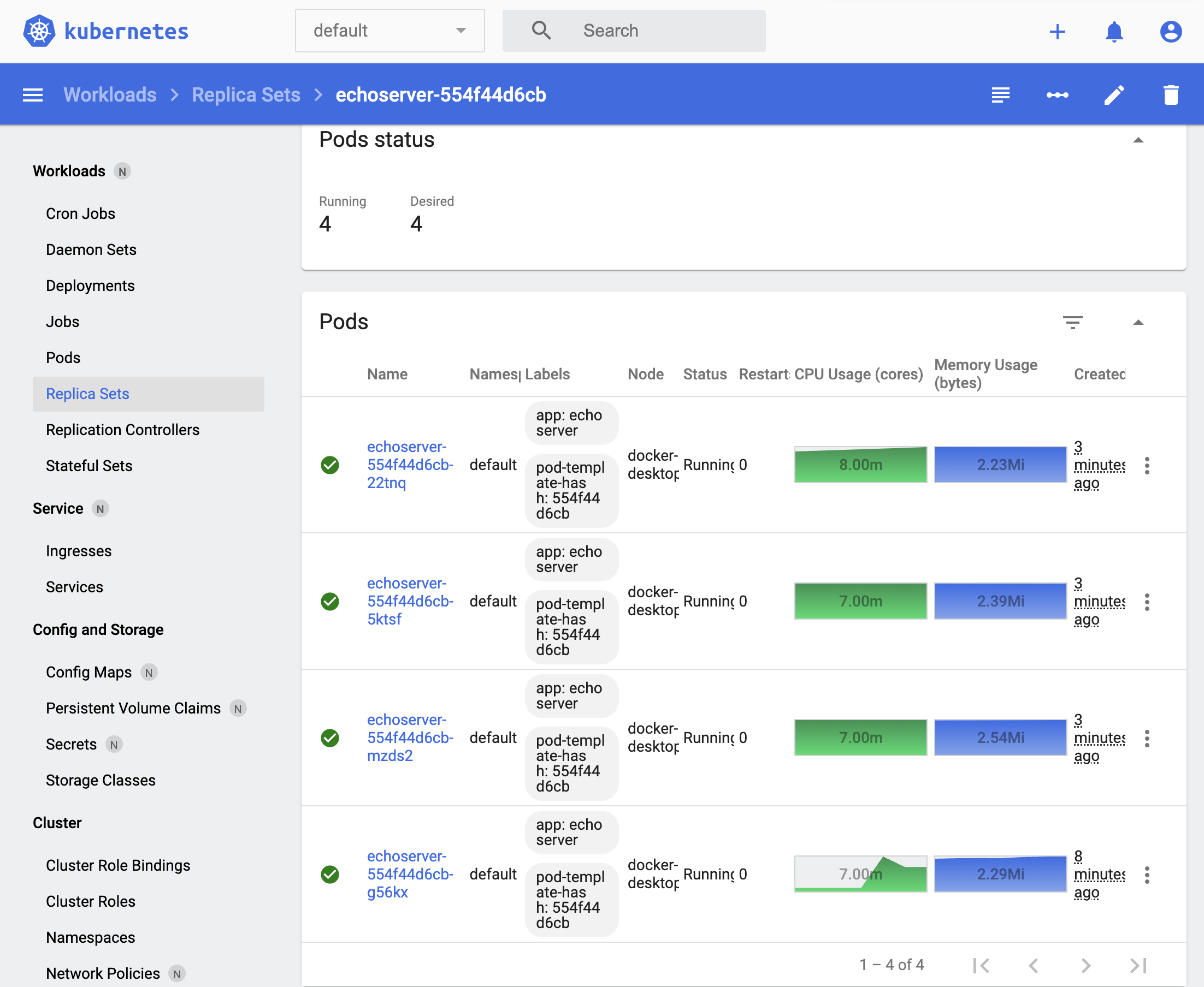 replicaset dashboard