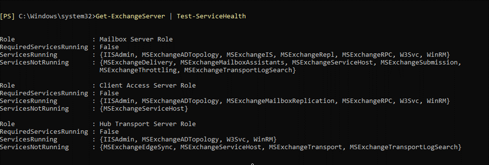 Get-ExchangeServer | Test-ServiceHealth