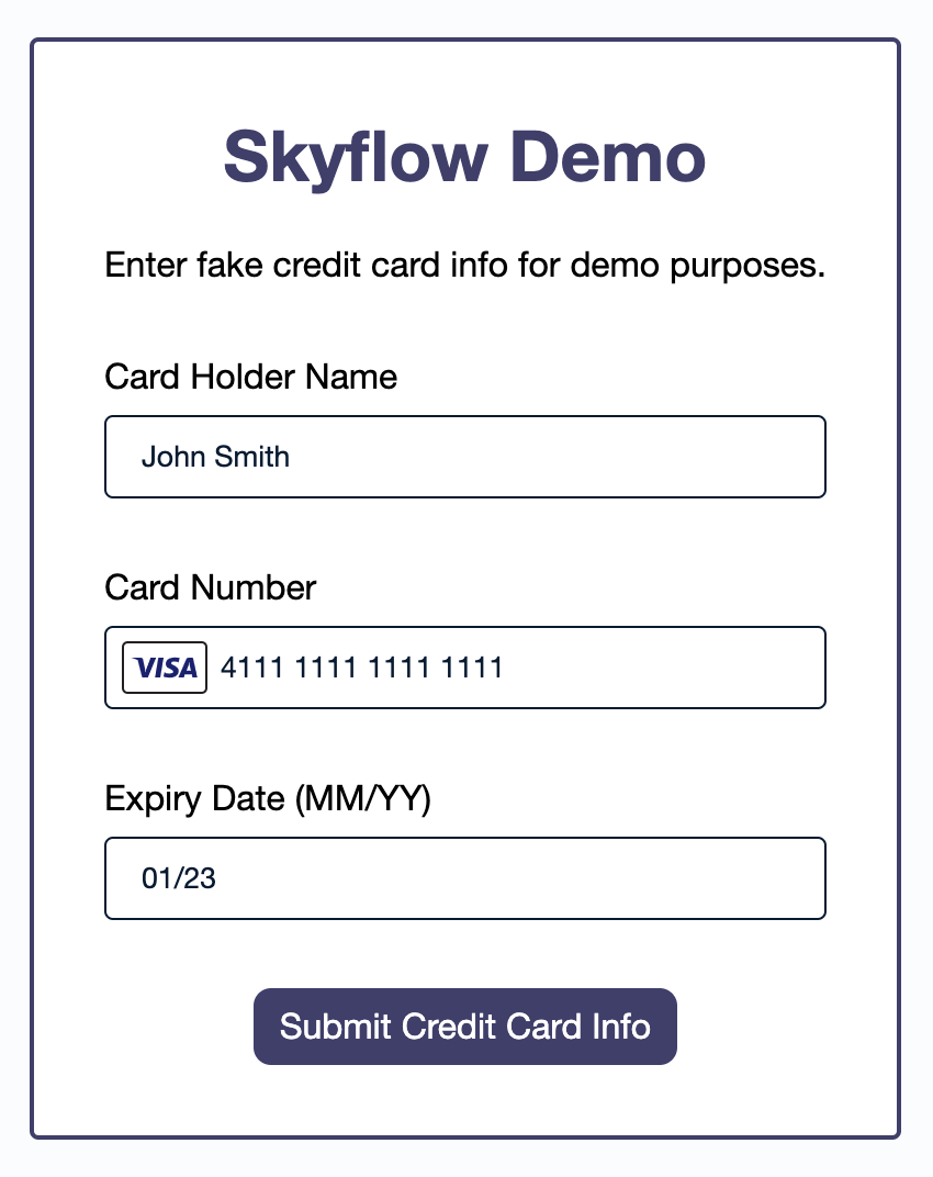Skyflow: Enter your credit card info