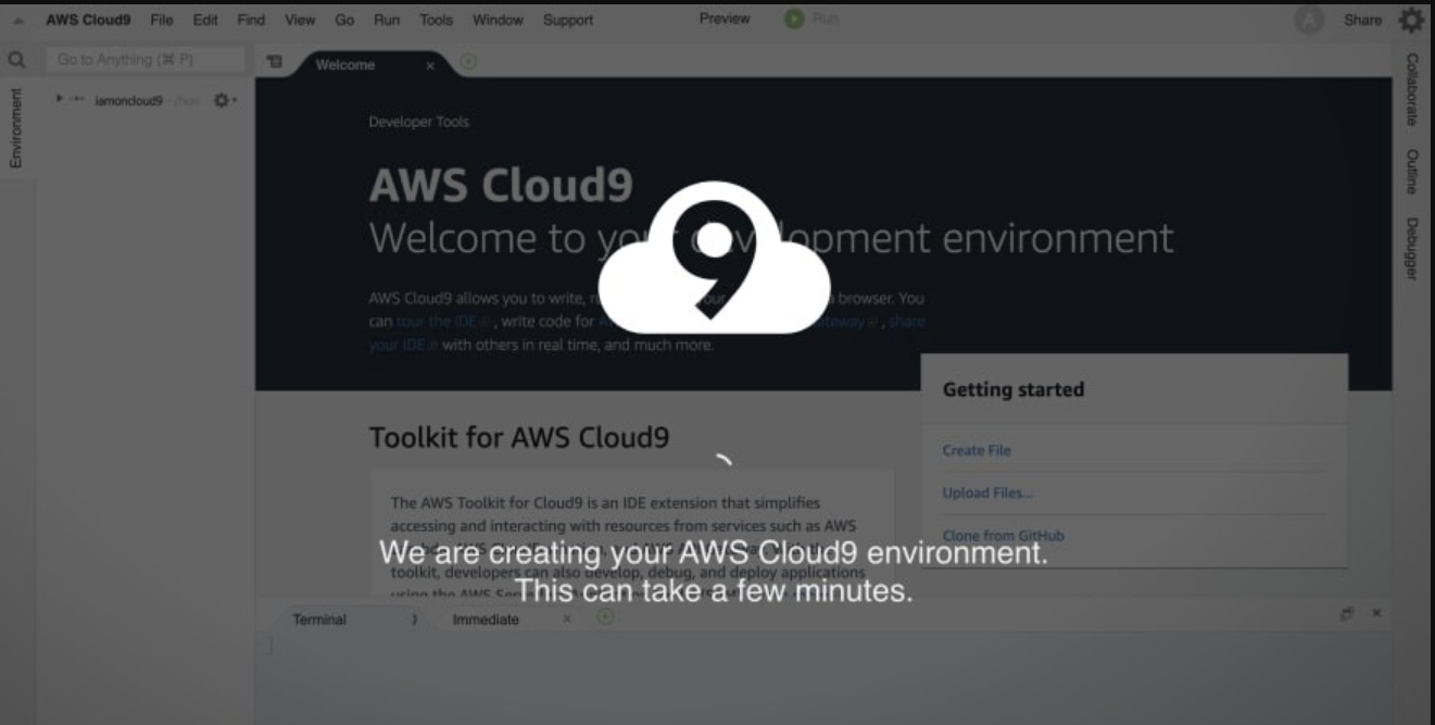 Creating AWS Cloud9 environment prompt