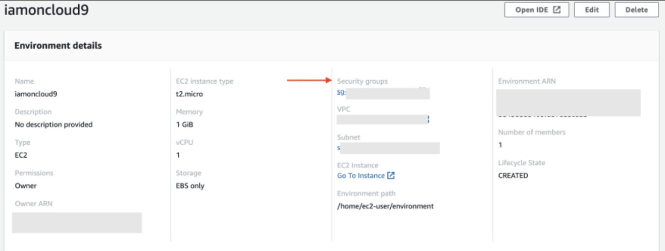 Copy the security group ID for your Cloud9 instance