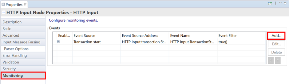 Select Monitoring and then click Add to add a new event