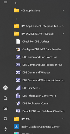 Open the db2 command window from the start menu