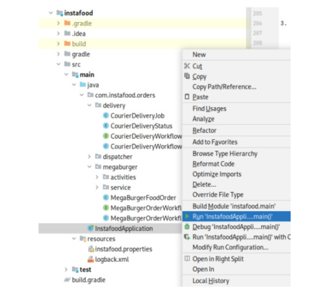 Executing InstafoodApplication main class from your IDE