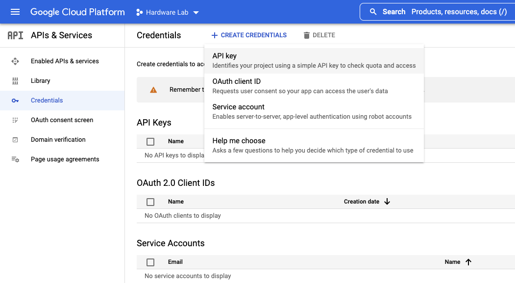 GCP Create credentials