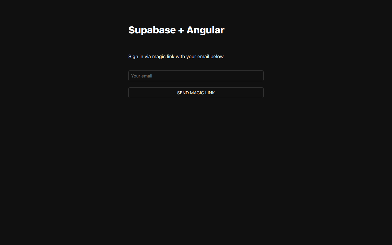 Image of the Supabase + Angular app sign in via magic link.