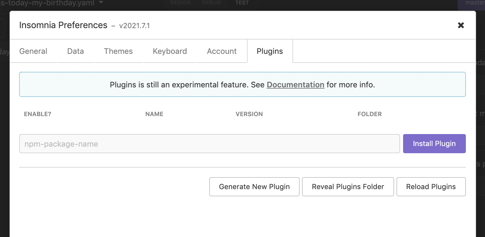Use the “Generate New Plugin” button to bootstrap your plugin