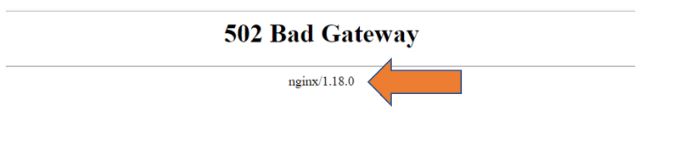 Screenshot of the HTTP 502 Bad gateway error thrown by Nginx server