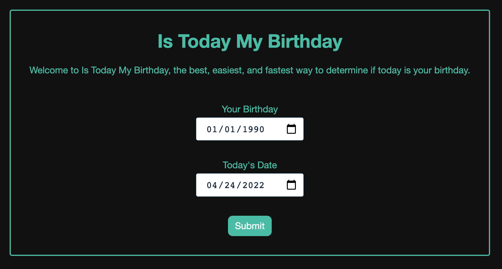 Demo app in action: “Is Today My Birthday”