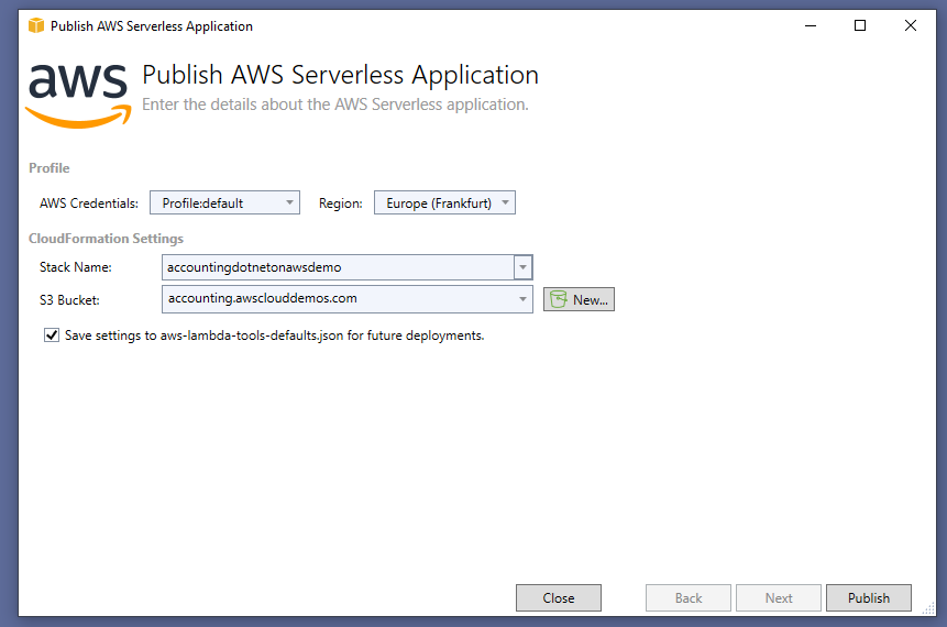 Publish AWS Serverless Application