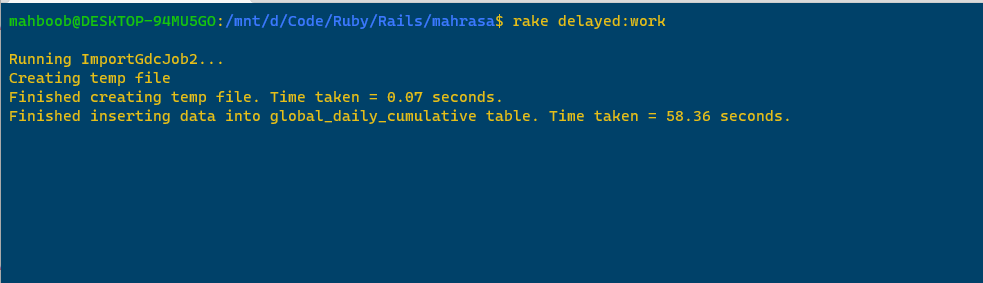 Output of running ImportGdcJob2 in Terminal 1
