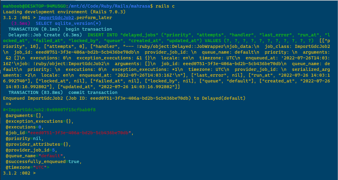 Output of running ImportGdcJob2 in Terminal 2