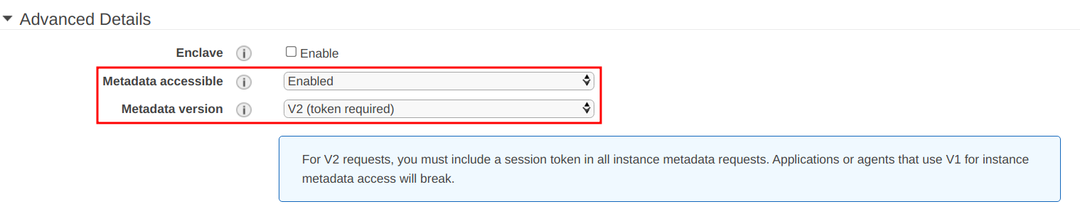 Select “V2 (token required)” for the “Metadata version” option