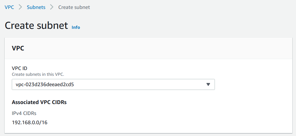 Select the VPC to create the Subnet inside