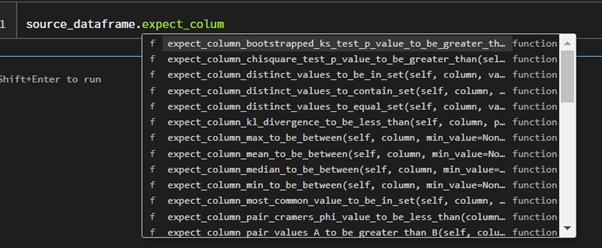 all the available tests under great expectation (dataframe.(ctrl+space)) - 2