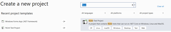 Create an NUnit Test Project in Visual Studio