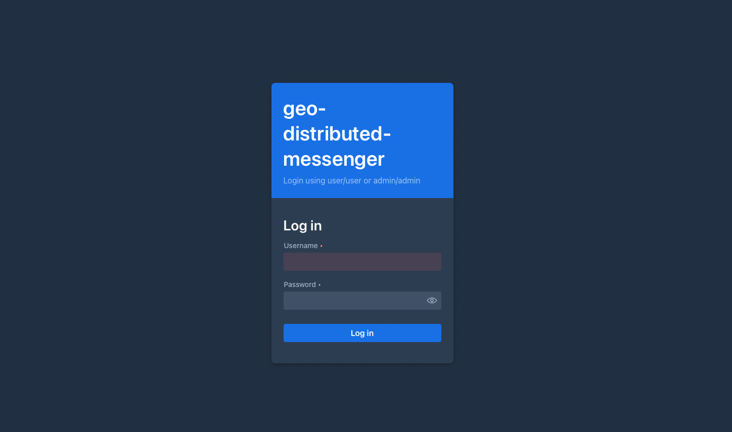 Log-in screen for geo-distributed-messenger