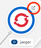 Figure 9: Open the Jaeger UI via the Open URL icon in OpenShift's Topology view.