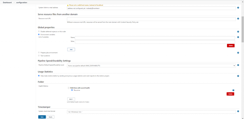 As you will tick the box, the button to add the Jenkins environment variables list appears.