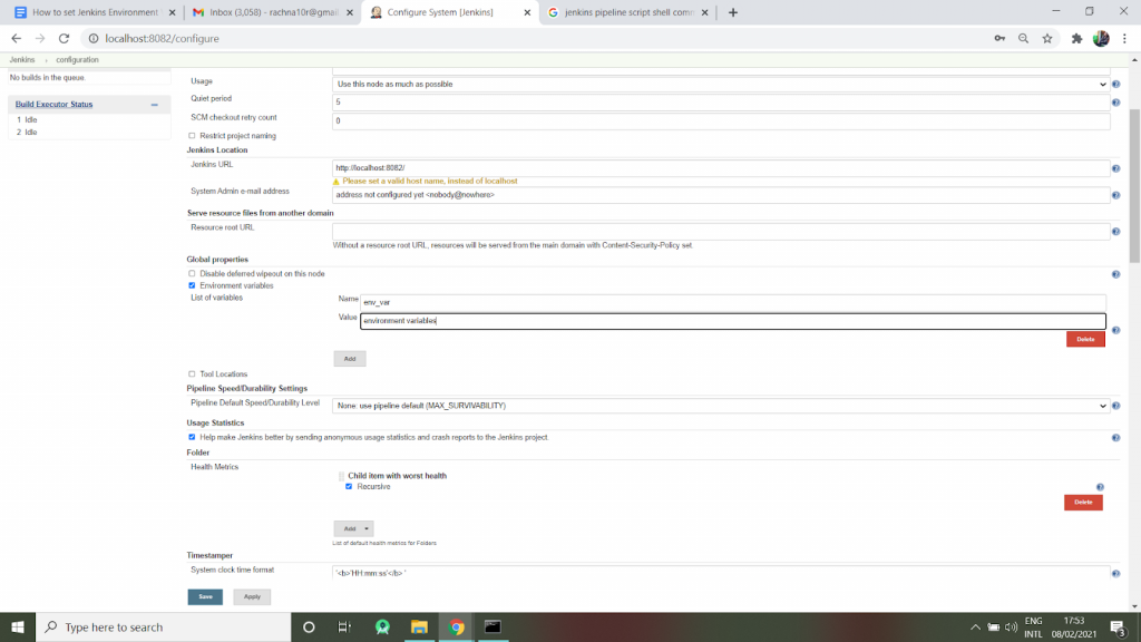 Provide multiple environment variables by clicking on the add button.