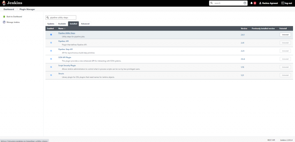The required plugin under the Installed tab.