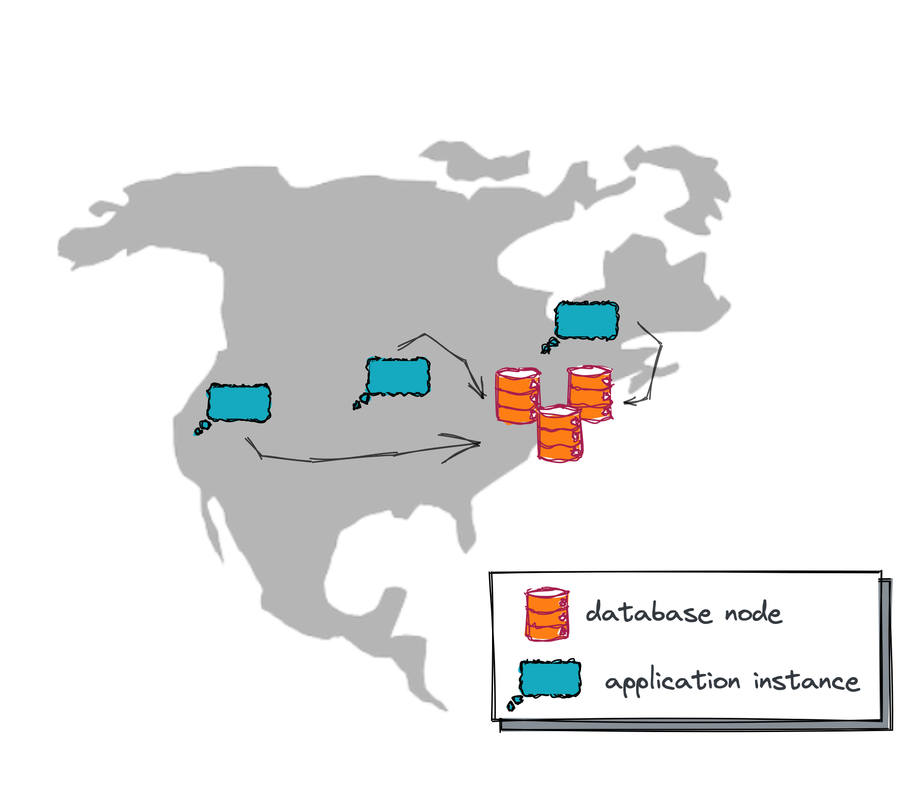 Several geo-messenger instances deployed across multiple cloud regions (current map)