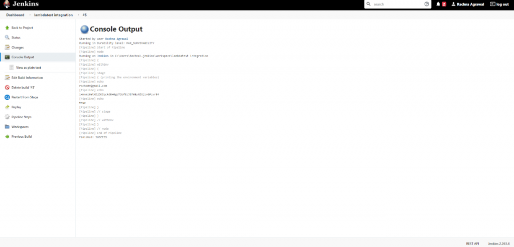 The Console Output looks like this.