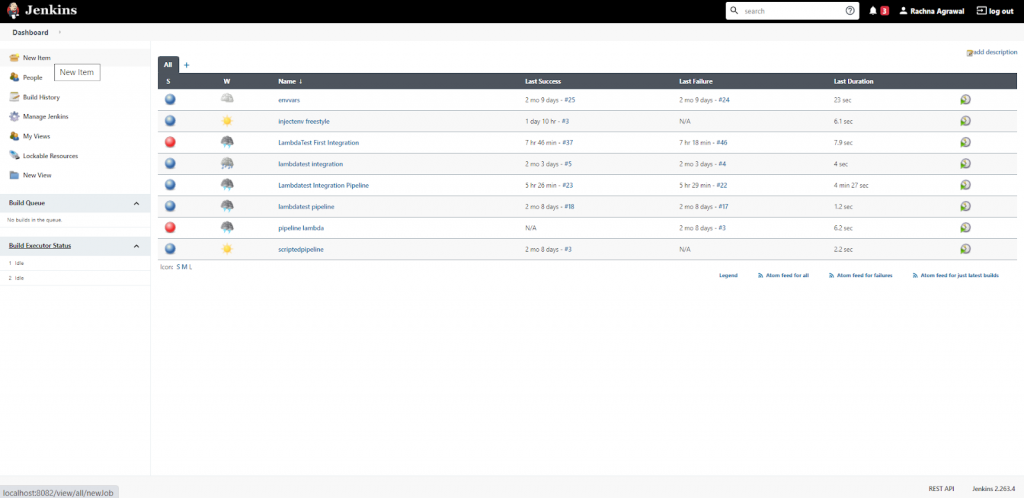 The Jenkins Dashboard appears; On the Topmost left side, select the New Item Icon.