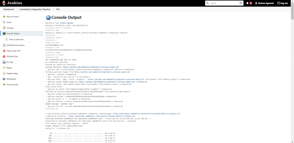 . On the left side of the Stage view, to check whether the Build was successful or not, click on the Build Number and then go to Console Output.