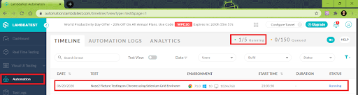 Automation tab on the LambdaTest platform
